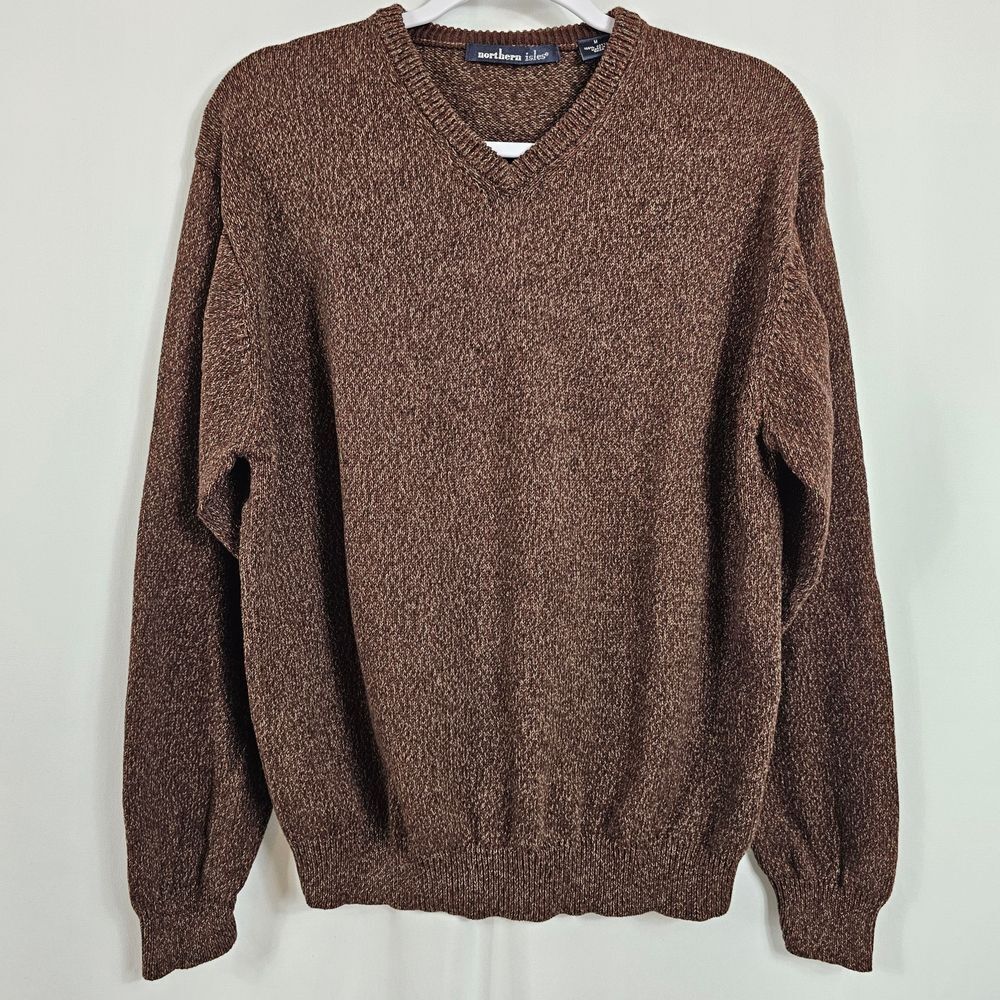 Vintage Northern Isle V-neck Sweater in Chocolate - Size M